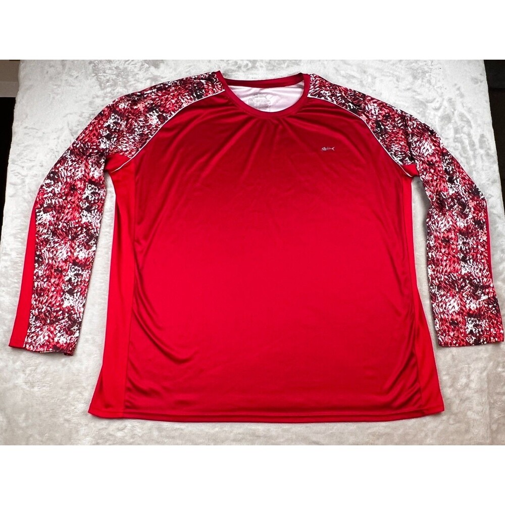 Silver Bait Men’s 4XL Red Long Sleeve Fishing Shirt Fish Scale Print Angler